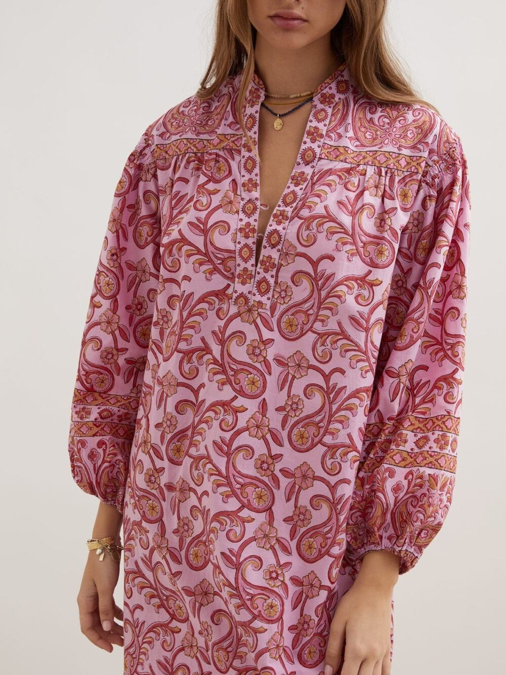BOTEH Kiki Nazar Mini Cotton Dress Pink Print Size 3 (large)